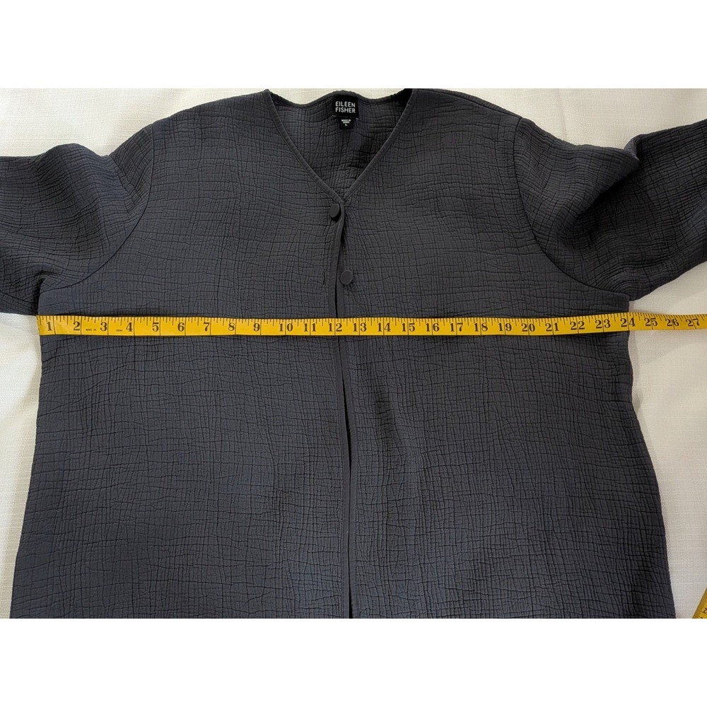 Eileen Fisher Silk Blend Crinkle Collarless Jacket Classic Minimal Sz Large Gray - Picture 4 of 8